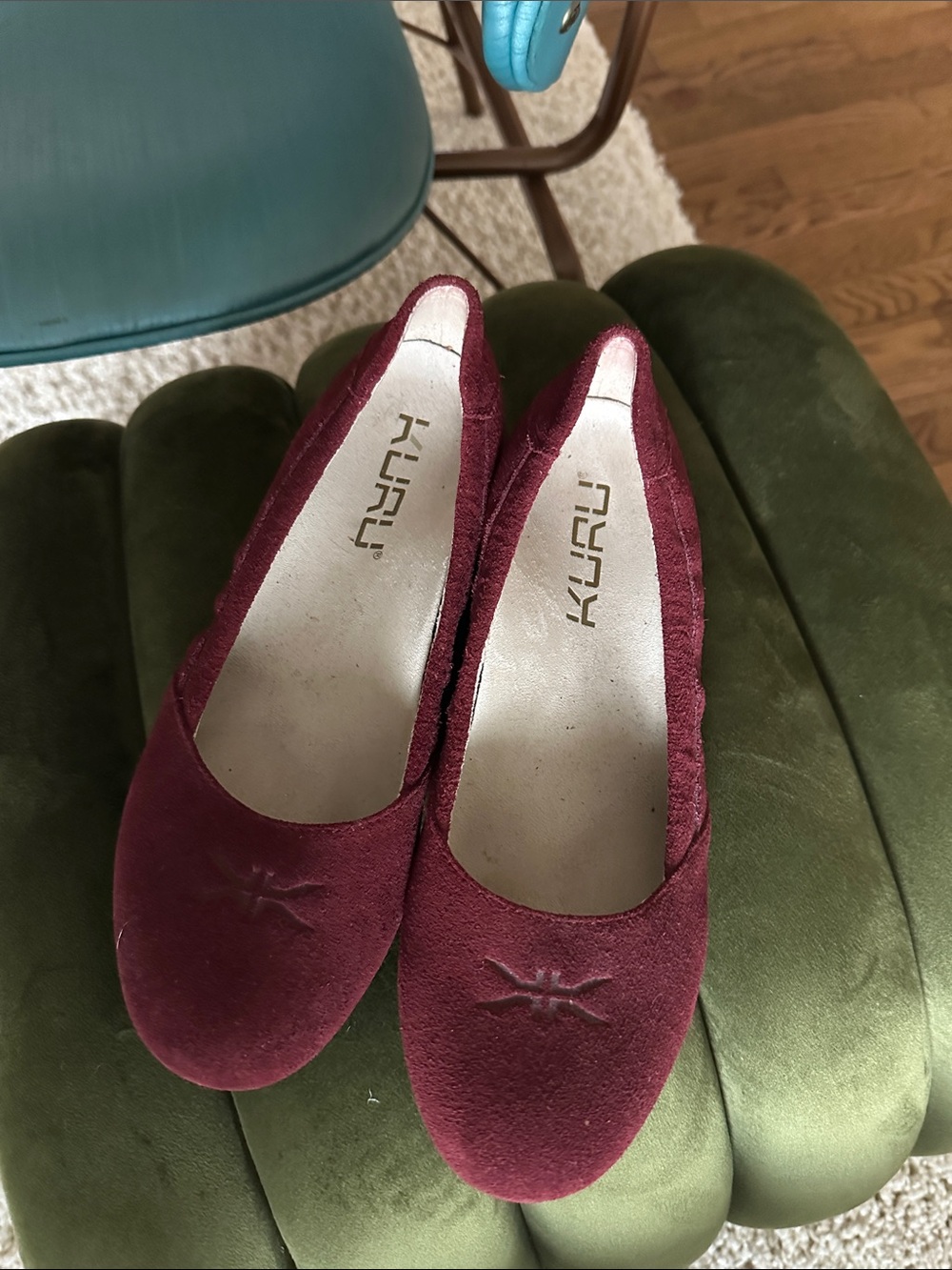 KURU Women's Wine Red Suede Ballet Flats